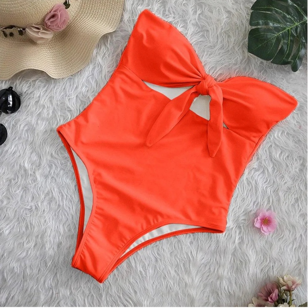 Elegant Strapless One Piece High Waisted Bandeau Cutout Bathing Suit - New!